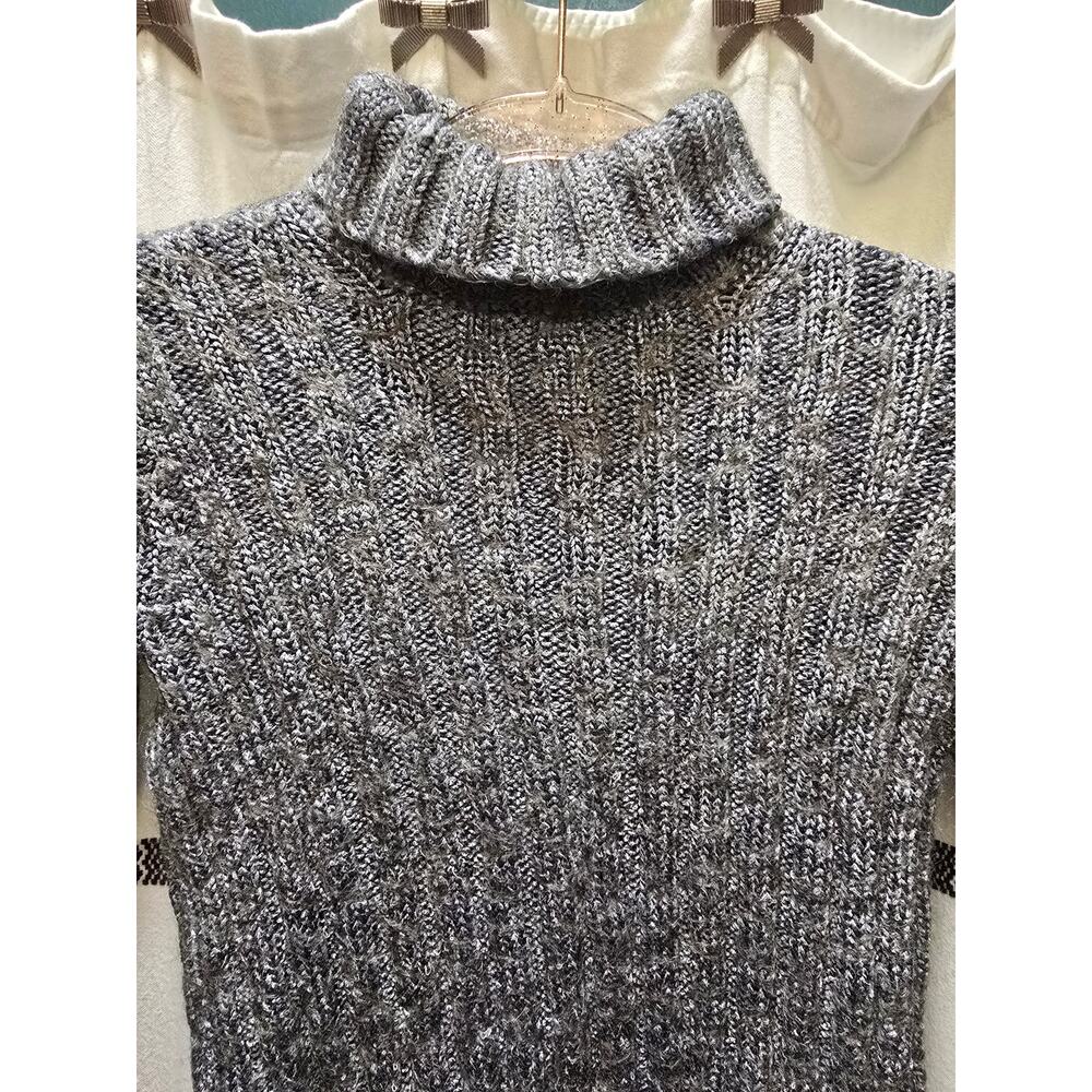 DKNY silver knit mohair blend metallic chunky ribbed turtleneck sweater medium - Picture 4 of 10